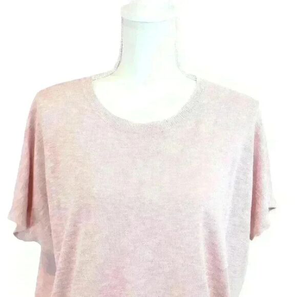 Ellen Tracy Pink Knit Crew Neck Sweater Short Dolman Sleeves SIze Large - Picture 2 of 7